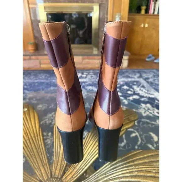 NWOT Schutz Raffaela Chevron Ankle Leather Boots Sz. 8 - Picture 2 of 8